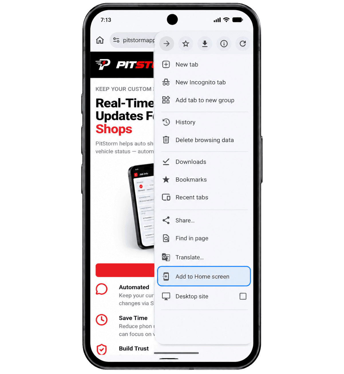 Step 2: Tap "Add to Home screen".