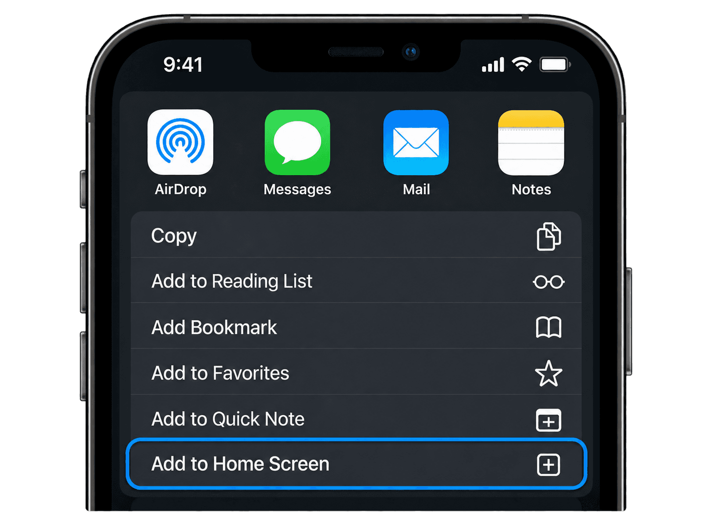 Step 3: Scroll down and tap "Add to Home Screen".